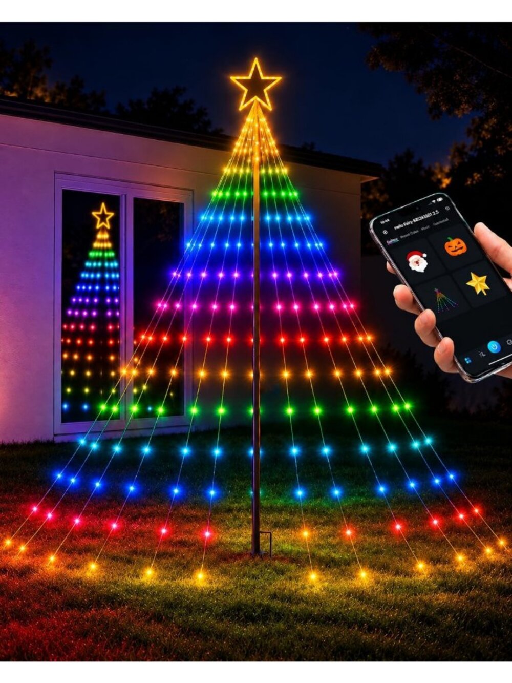 12FT Smart Outdoor Christmas Tree Lights with Sturdy Iron Pole